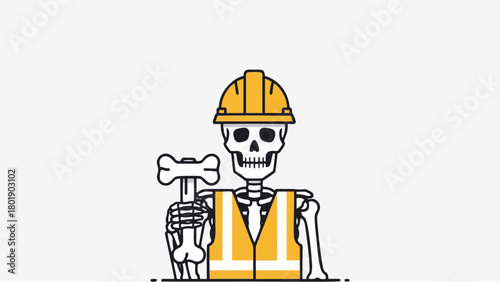 construction skeleton worker with helmet