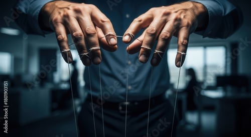 Businessman Controlling Things With Strings, Hands, Manipulation, Puppeteer