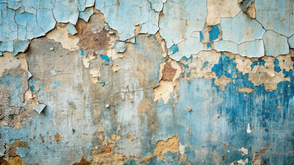 Obraz premium Textured Wall with Flaking Blue and Beige Paint, Showing Age and Weathering