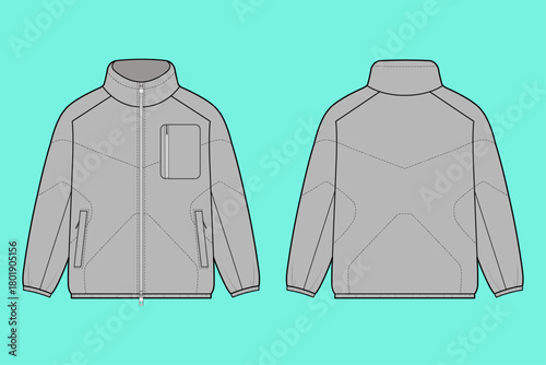 Unisex Quilted Puffer Mock Neck Jacket Fashion Flat Sketch