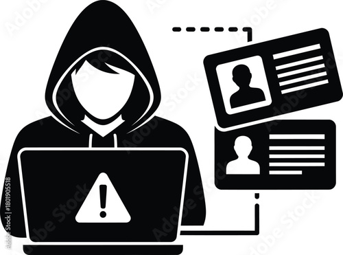 Cybersecurity threat hacker identity theft data breach warning concept eps silhouette