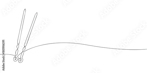Continuous one-line drawing of metal skewers. Minimal cooking utensil illustration on a clean white background, perfect for grilling, barbecue, and food-prep themes