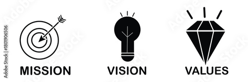 Illustration of mission, vision, values ​​icons EPS 10