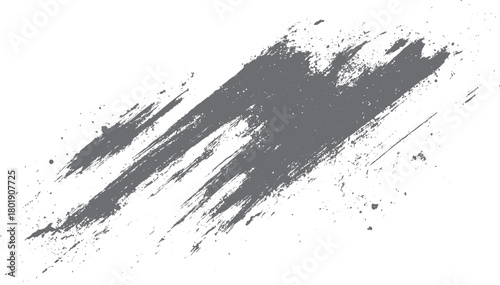 Gray abstract paint brush stroke splatter texture on white background with distressed effect black