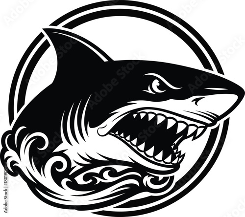 Shark vector illustration aggressive great white shark in black and white eps silhouette