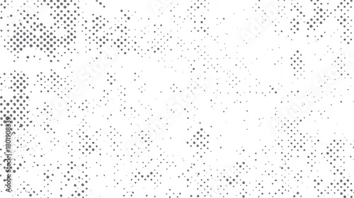 Gray halftone dots scattered across a white background with clusters of varying density and size pattern
