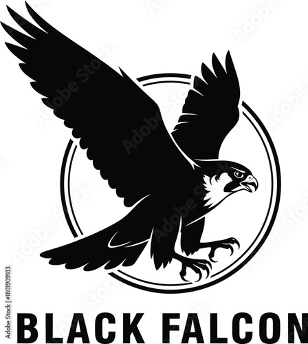Black falcon logo design vector illustration bird of prey animal hawk eps silhouette