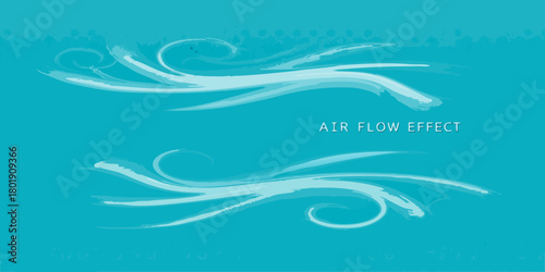 Abstract depiction of swirling light blue air flow effect against a teal background with subtle texture