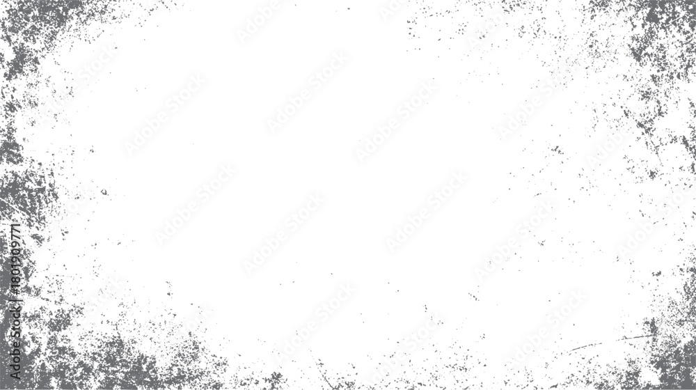 Obraz premium Grey speckled grunge texture overlay with distressed edges and scattered particles on a white background