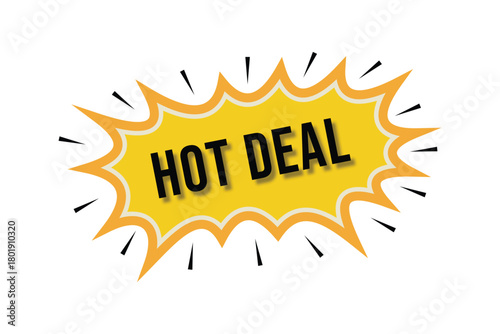 pop art style vector badge with 'hot deal' text in an explosion shape for flash sales, urgent promotions, and comic style marketing.