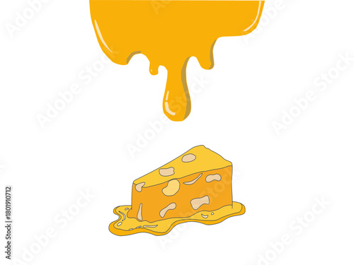 Melting cheese drip background. Smooth cheddar sauce pattern. Minimal liquid dairy splash texture for food design. Tasty snack topping abstract illustration wallpaper.