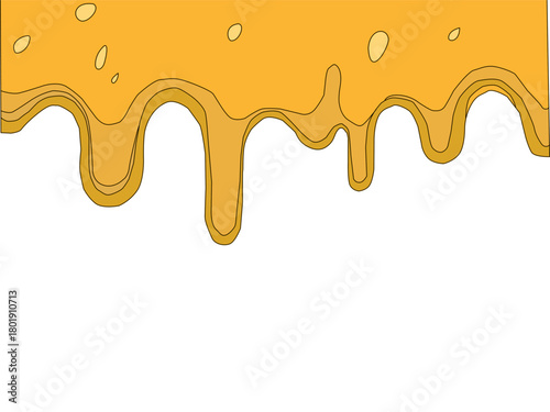 Melting cheese drip background. Smooth cheddar sauce pattern. Minimal liquid dairy splash texture for food design. Tasty snack topping abstract illustration wallpaper.