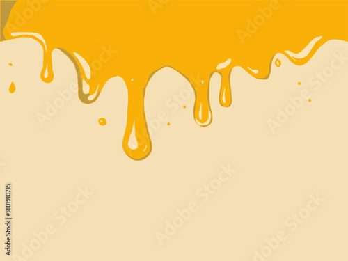 Melting cheese drip background. Smooth cheddar sauce pattern. Minimal liquid dairy splash texture for food design. Tasty snack topping abstract illustration wallpaper.