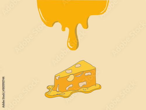 Melting cheese drip background. Smooth cheddar sauce pattern. Minimal liquid dairy splash texture for food design. Tasty snack topping abstract illustration wallpaper.