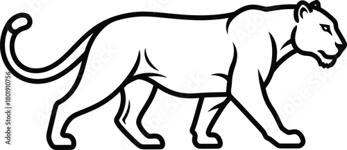 Vector illustration of a walking panther black and white outline design eps silhouette