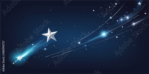 Abstract blue and dark starry night sky background with shining winter holiday light and magic celebration design
