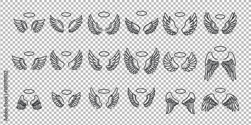 Stunning collection of diverse angel wing designs with subtle halos for creative projects