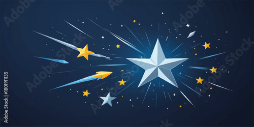 This illustration depicts a sparkling blue and yellow union of stars forming a pattern against the night sky, reminiscent of a Christmas holiday decoration