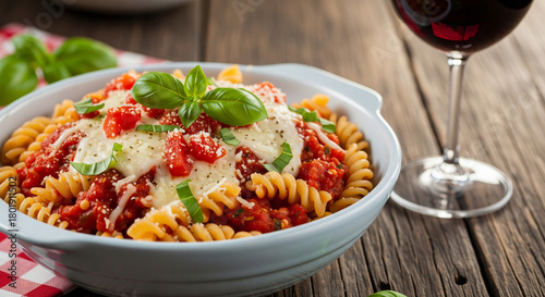 Pasta with tomato sauce and melted cheese