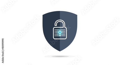 Digital security shield icon with an unlocked padlock symbolizing protection and access in technology