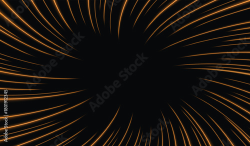Vector illustration golden rays on a black background with radial lines 