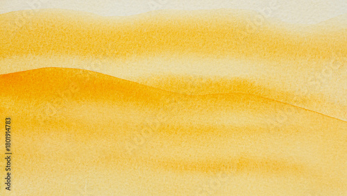 Abstract art hand drawn watercolor orange yellow wavy desert sand background on textured watercolor paper for wallpaper banner template page design.
