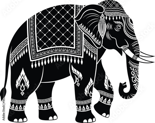 Ornate elephant vector illustration thai art design black and white eps silhouette