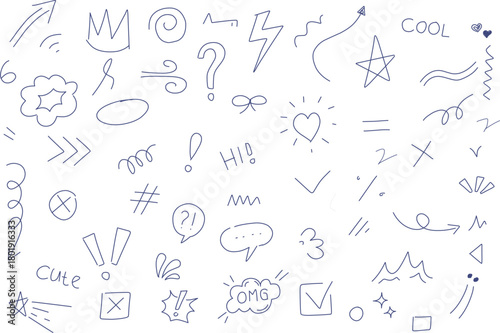 Abstract hand-drawn doodle background with playful shapes and random symbols, ideal for creative layouts, posters, covers, and modern design themes.