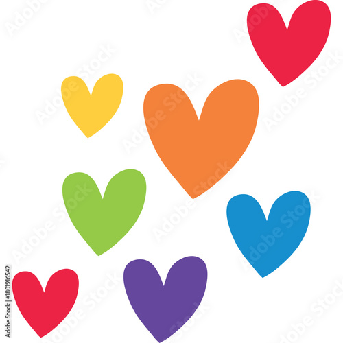 A Collection Of Colorful Hand Drawn Hearts On A Transparent Background With A White Backdrop
