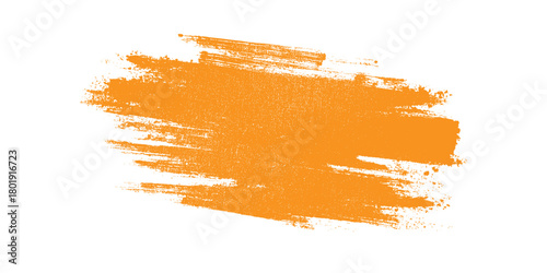 Textured orange paint brush stroke with speckles on a white background abstract graphic element vector
