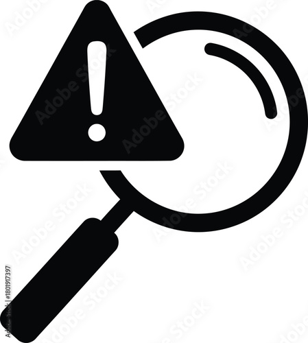 Search for errors warning sign magnifying glass icon vector graphic eps silhouette