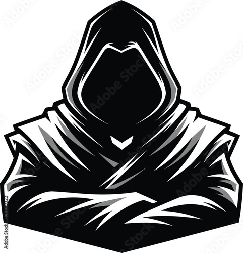 Black hooded figure mascot logo design for esports gaming team avatar eps silhouette