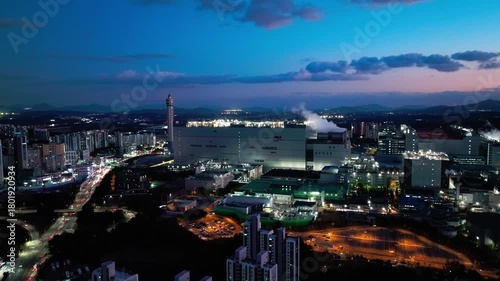 Aerial View of Icheon, Hynix Semiconductor Factory, night
