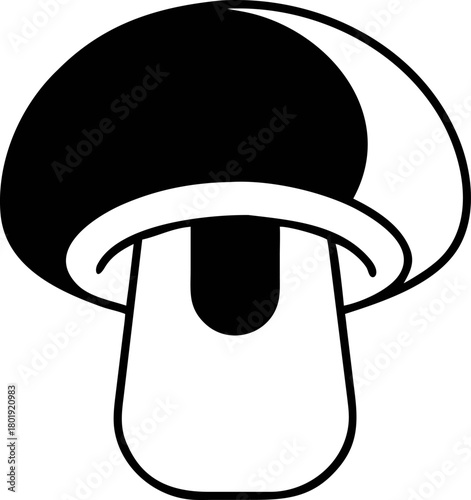 Mushroom Icon Minimalist Edible Fungus Vector Design in Black and White for Nature-Themed Projects and Mushroom Education