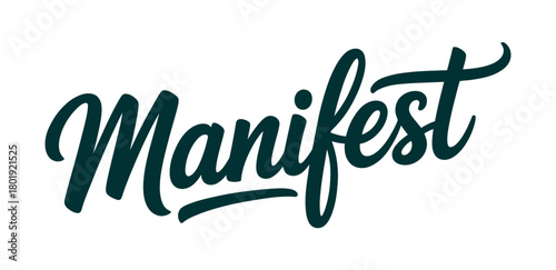 The word 'Manifest' is written in a stylish, dark green script font on a white background.