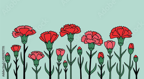 Red carnations illustration floral design flower graphic background