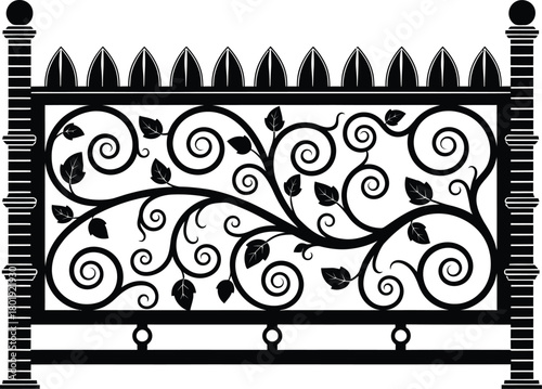 Decorative wrought iron fence vector design element black and white art eps silhouette