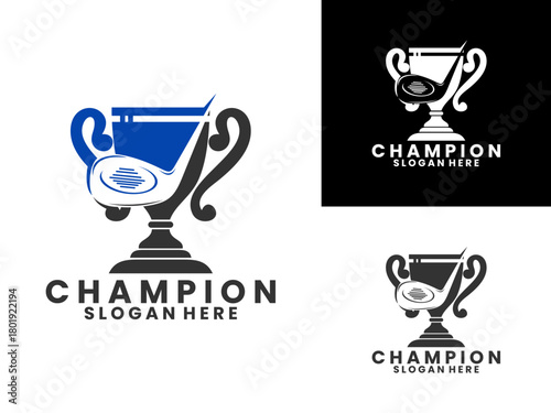 Champion trophy combination with golf club logo design vector template. Champion golf logo design vector template. Golf award logo design vector
