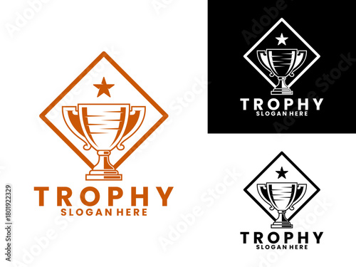 Trophy with rhombus line logo design vector template. Modern trophy logo design vector template