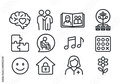 Icons representing health, relationships, and leisure activities