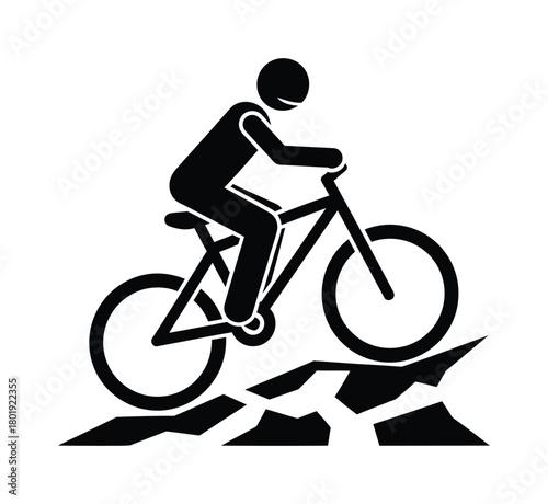 Mountain biking extreme sport cyclist riding bike over rocks adventure eps silhouette