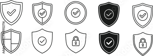 Collection of shield icons representing security and protection concepts