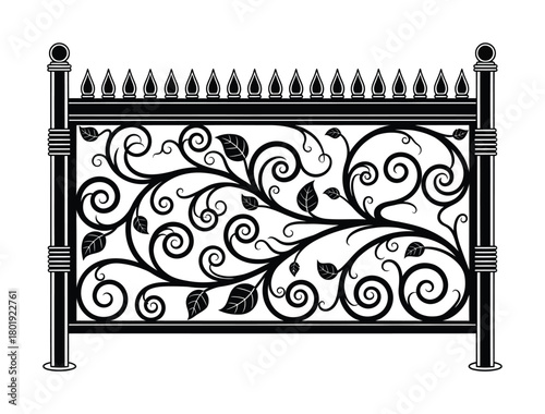 Decorative iron fence panel vector art wrought iron fence design element eps silhouette