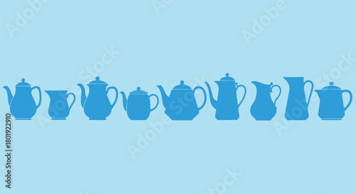 Blue teapots and pitchers vector illustration graphic design art