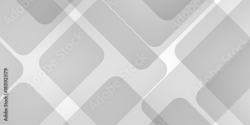 Abstract minimal geometric white and gray light background design. white transparent material in triangle diamond and squares shapes in random geometric pattern.