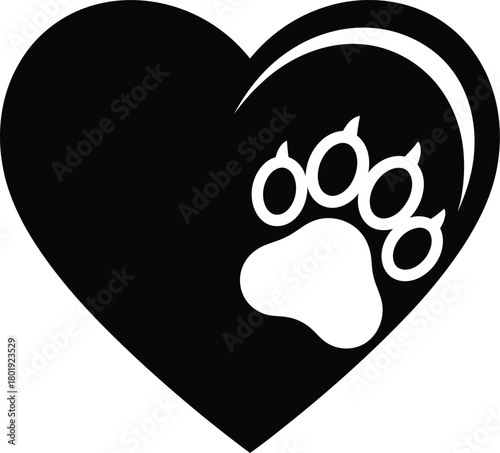 kitten footprint heart, black and white