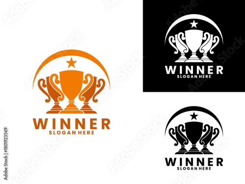 Three trophies with star logo design vector template. Winning trophy logo design vector template