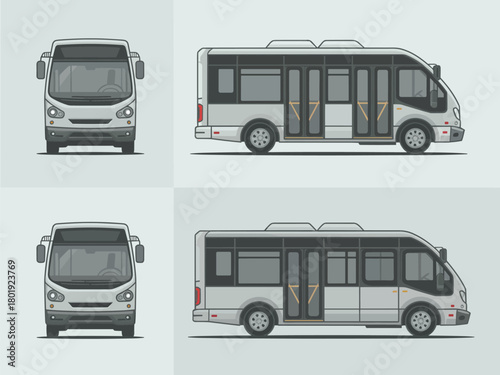 Modern Bus Vehicle Illustrations in Multiple Views