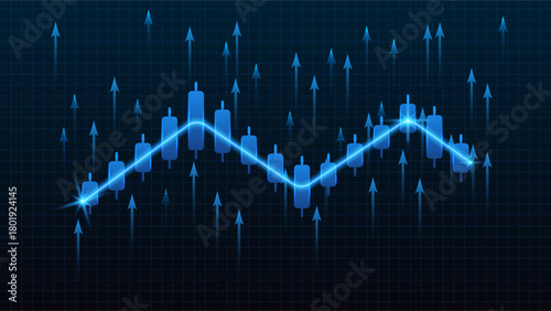 Stock market investment trading chart. Financial market analysis growth diagram featuring glowing candlesticks.