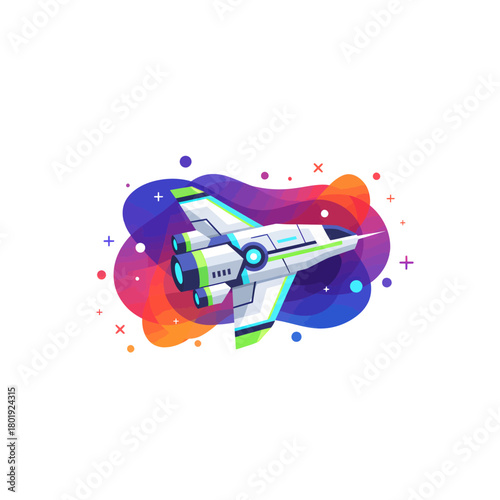 Futuristic Spaceship in Cosmic Hues A Vibrant Journey Through the Galaxy